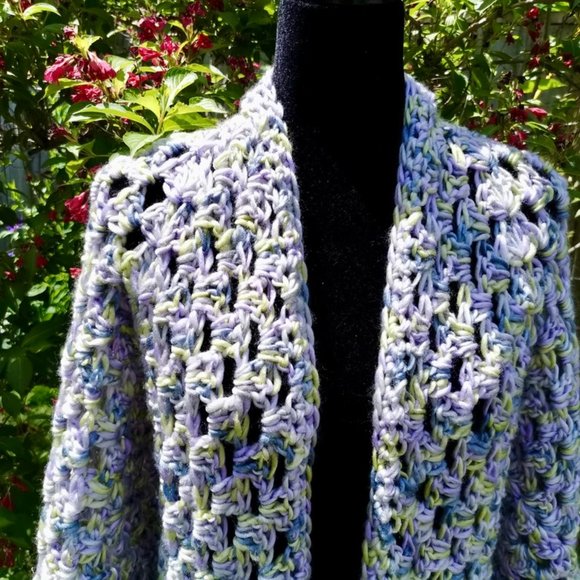 Lavender Fields Crop Coat, Granny Square Hexagon Cardigan, Crochet Jacket - Picture 12 of 12